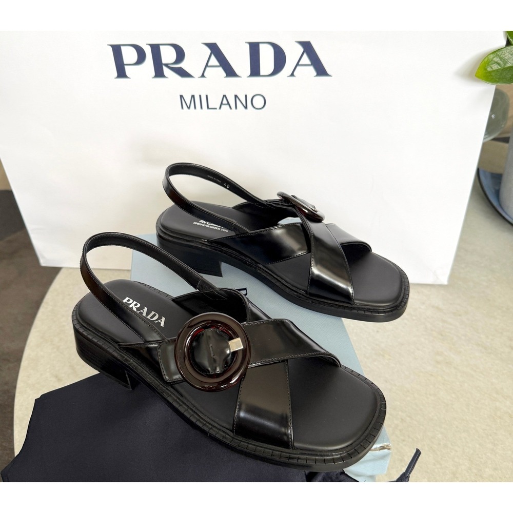 Prada 1X962N Women's Leather slingback sandals shoes, size 37 (US 7) - Picture 3 of 15